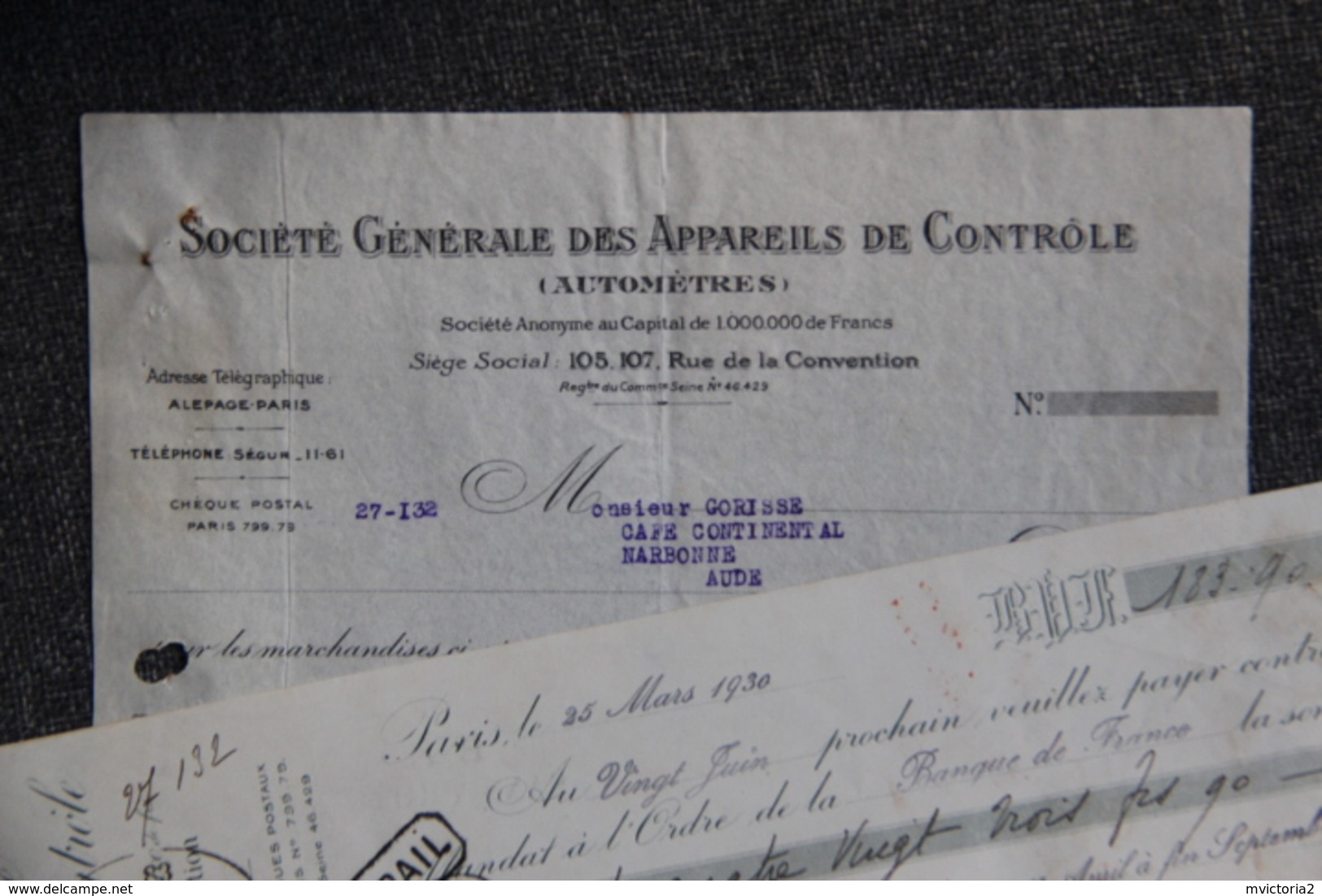 Facture Ancienne - PARIS, Société Générale Des Appareils De Controle ( Automètres) - Avec Sa Lettre De Change - 1900 – 1949