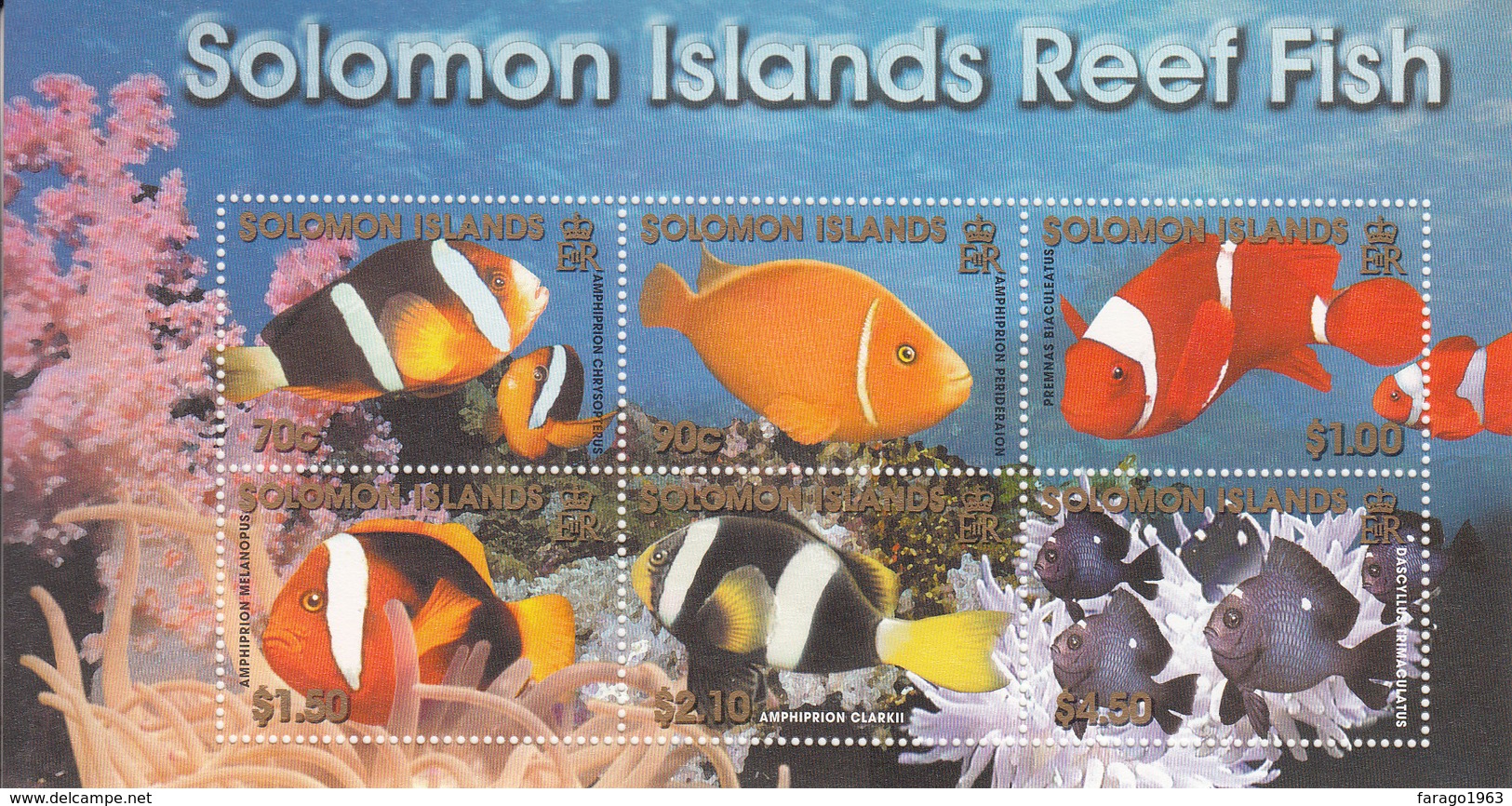 2001 Solomon Islands  Reef Fish Souvenir Sheet Of 6 MNH - Salomoninseln (Salomonen 1978-...)