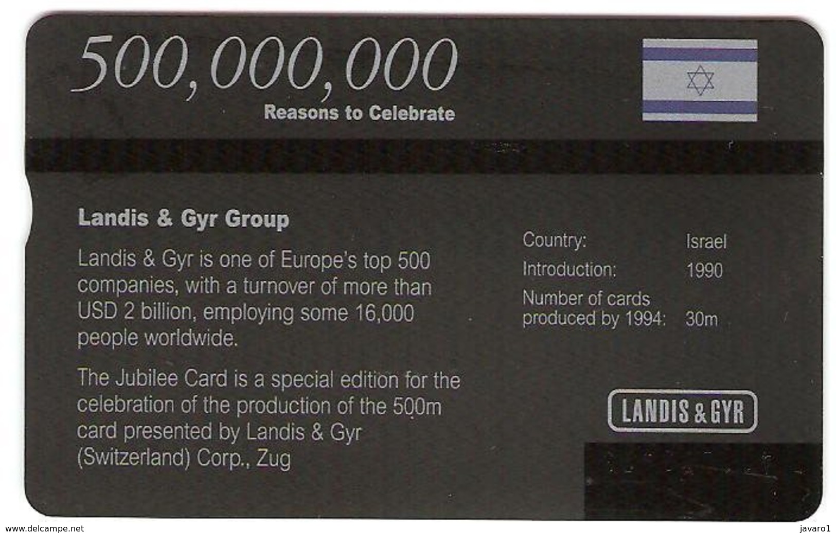 LANDIS & GYR 500,000,000 CARDS / MINT / Colnect Codes BZ-069 - Israel