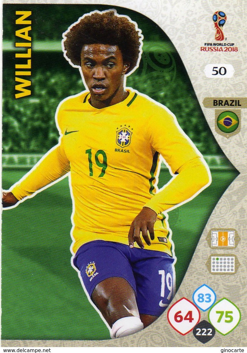 Vignette Panini Football Fifa World 2018 Russia Adrenalyn Xl N° 50 Willian - Autres & Non Classés