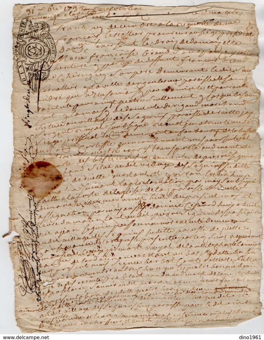 VP13.278 - Cachet Généralité De LIMOGES - Acte De 1732 - RUELLE SUR TOUVRE à Déchiffrer - Seals Of Generality