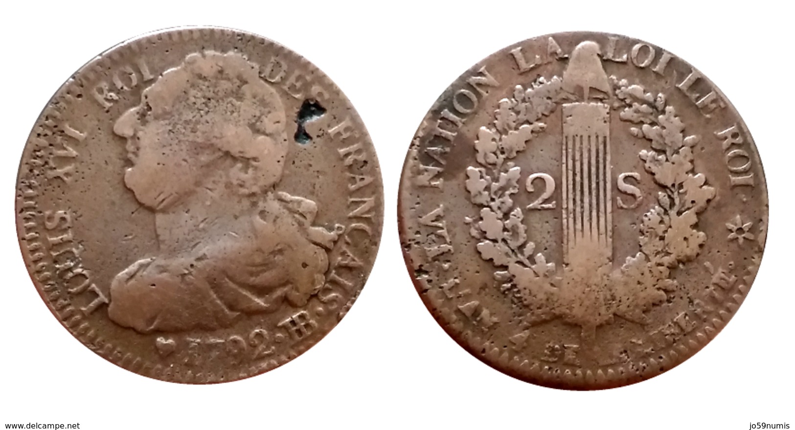 2 Sols LOUIS XVI 1792 BB (Strasbourg) A VOIR!!! - 1774-1791 Louis XVI