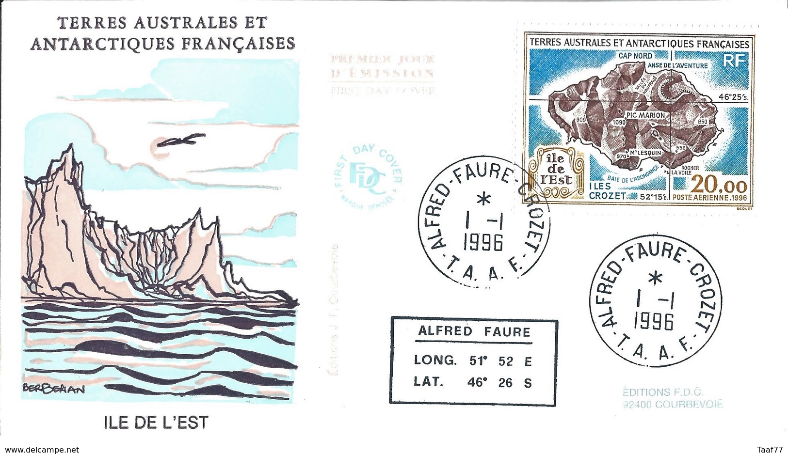 TAAF - Alfred Faure - Crozet : FDC Poste Aérienne N°137 Ile De L'Est - FDC