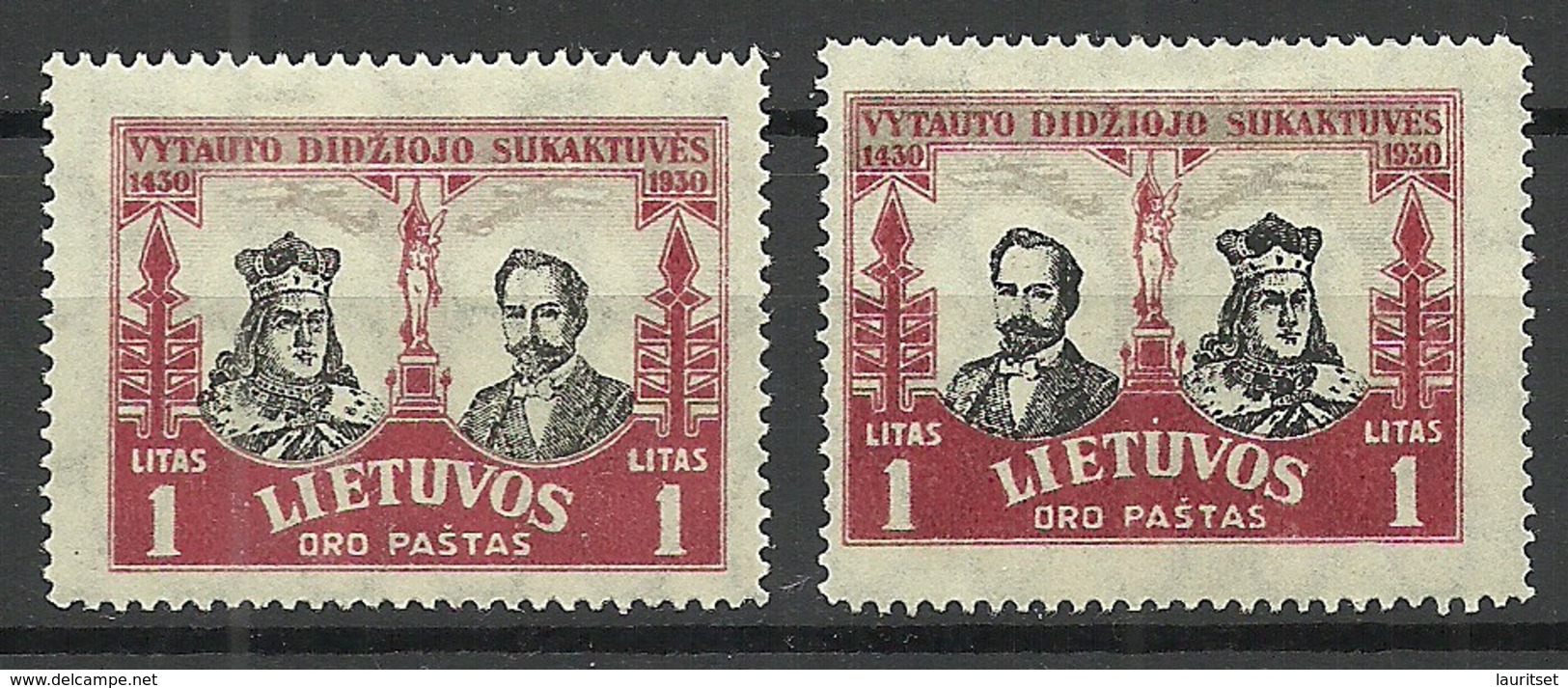 LITAUEN Lithuania 1930 Michel  313 + 313 I * ERROR Variety - Lithuania