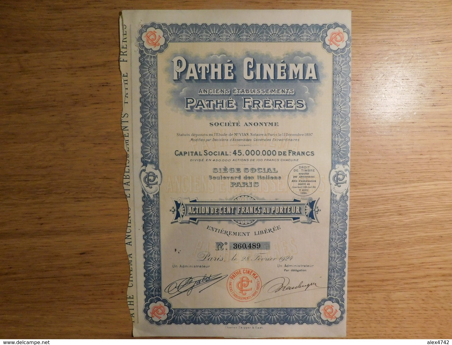 Pathé Cinéma, Action De Cent Francs   (Box1) - Cinéma & Theatre