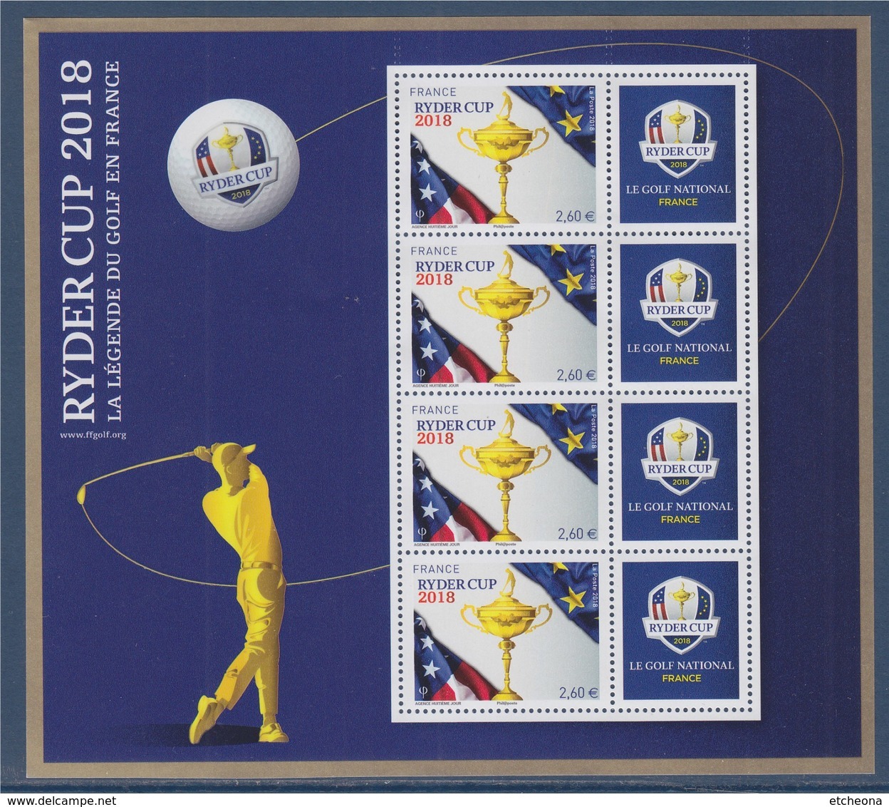 = Bloc Ryder Cup Neuf 4 Timbres à 2.60€ Le Golf National La Légende Du Golf En France - Neufs