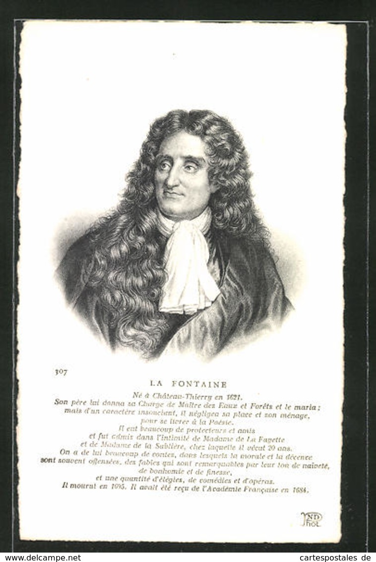 AK Portrait Des Französischen Schriftstellers Jean De La Fontaine - Scrittori