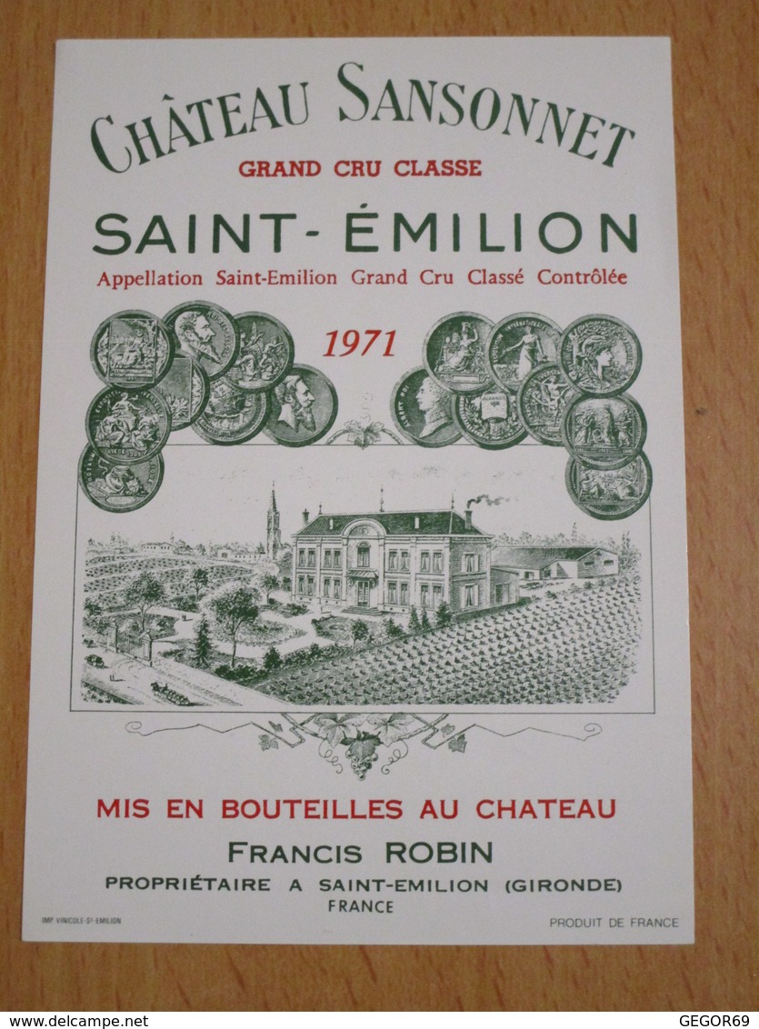 ETIQUETTE DE VIN SAINT-EMILION GRAND CRU CHATEAU SANSONNET 1971 - Bordeaux