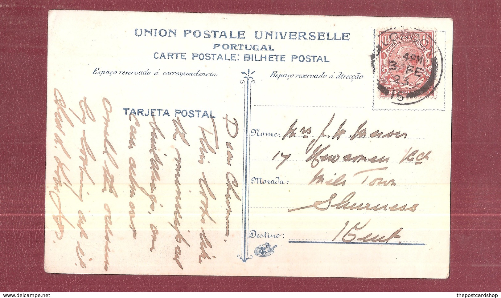 ALGARVE - FARO -LAGOS - Paços De Concelho Carte Postale Used 1923 LONDON POSTMARK SEAPOST INTEREST - Faro