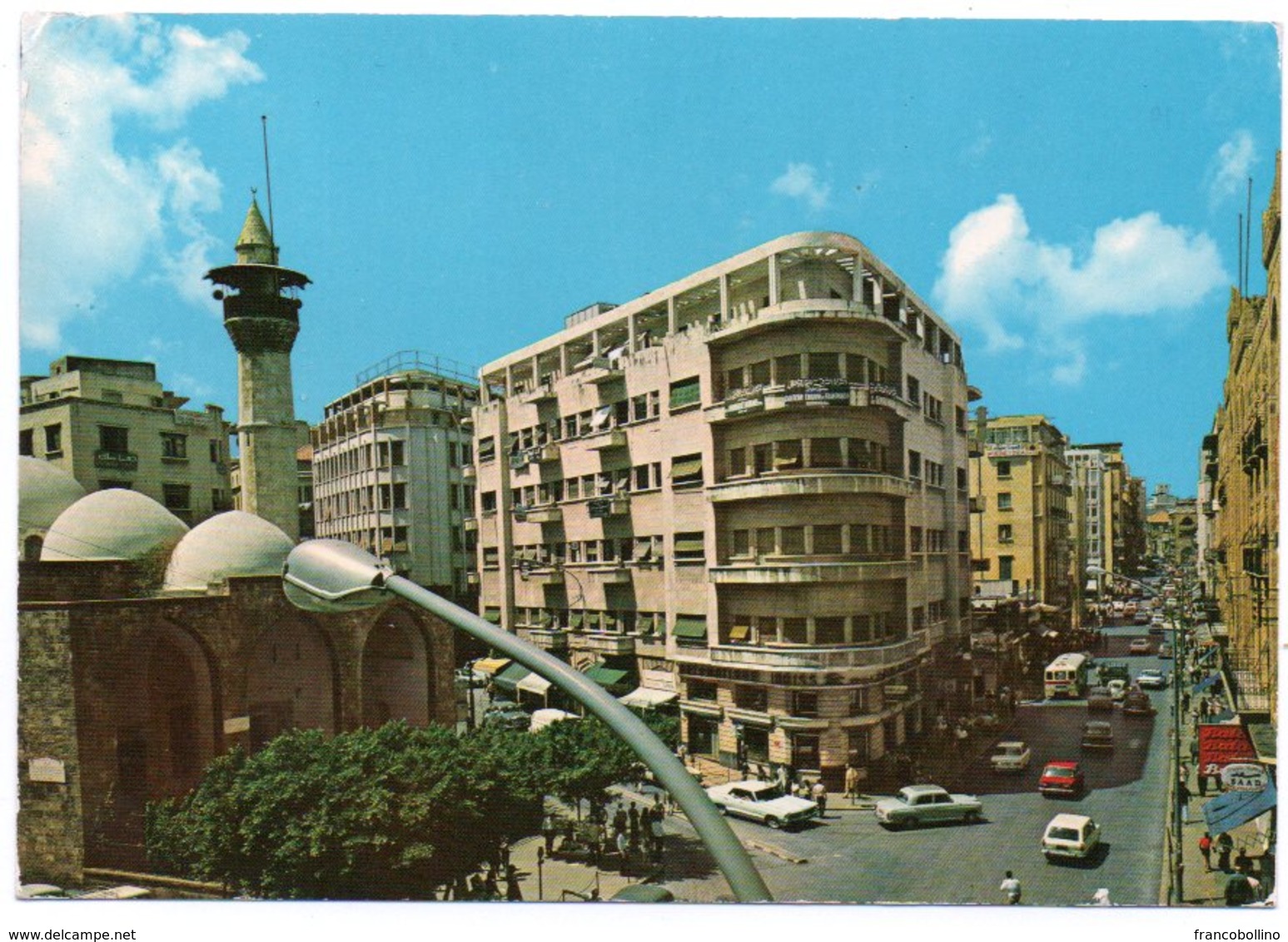 LIBAN/LEBANON - BEYROUTH/BEIRUT- WEYGAND STREET/OLD CARS / MOSQUE (PHOTO SPORT N.618) / THEMATIC STAMPS-FLOWERS - Libano