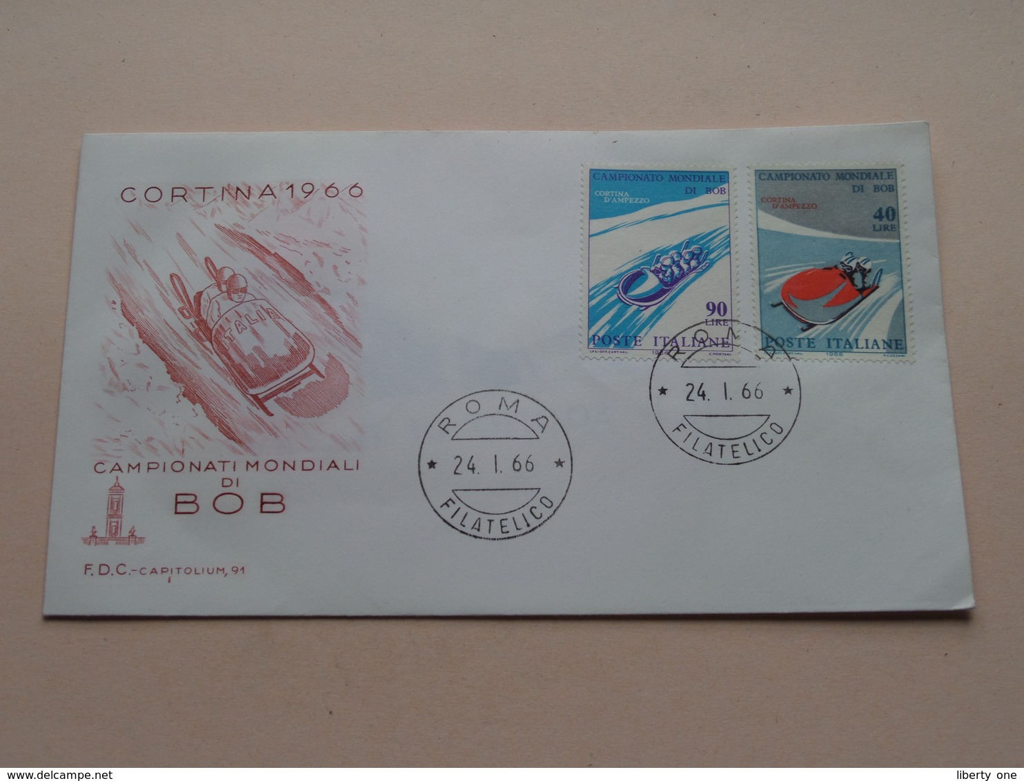 CORTINA 1966 Campionati Mondiali Di BOB - Roma 24 I 66 Filatelico FDC Capitolium 91 ( Zie/voir Foto's ) + Xtra 4 Timbre! - FDC