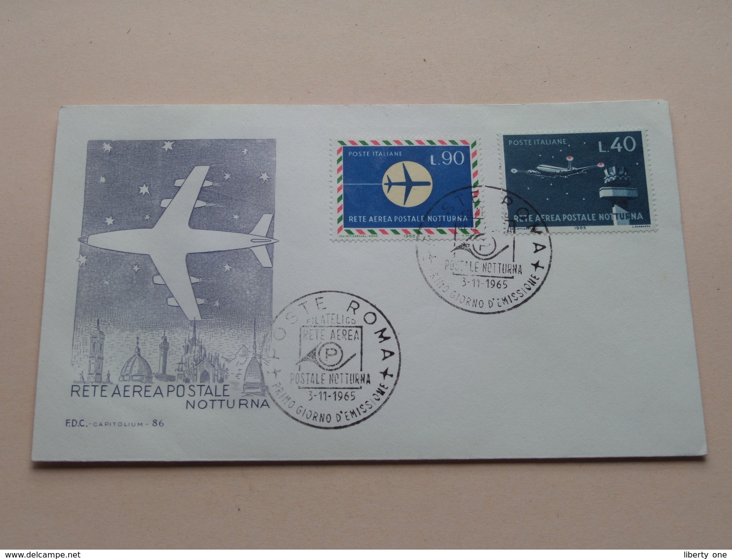 RETE AEREA POSTALE NOTTURNA - Roma 3-11-1965 Filatelico FDC Capitolium 86 ( Zie/voir Foto's ) + Xtra 4 Timbres ! - FDC