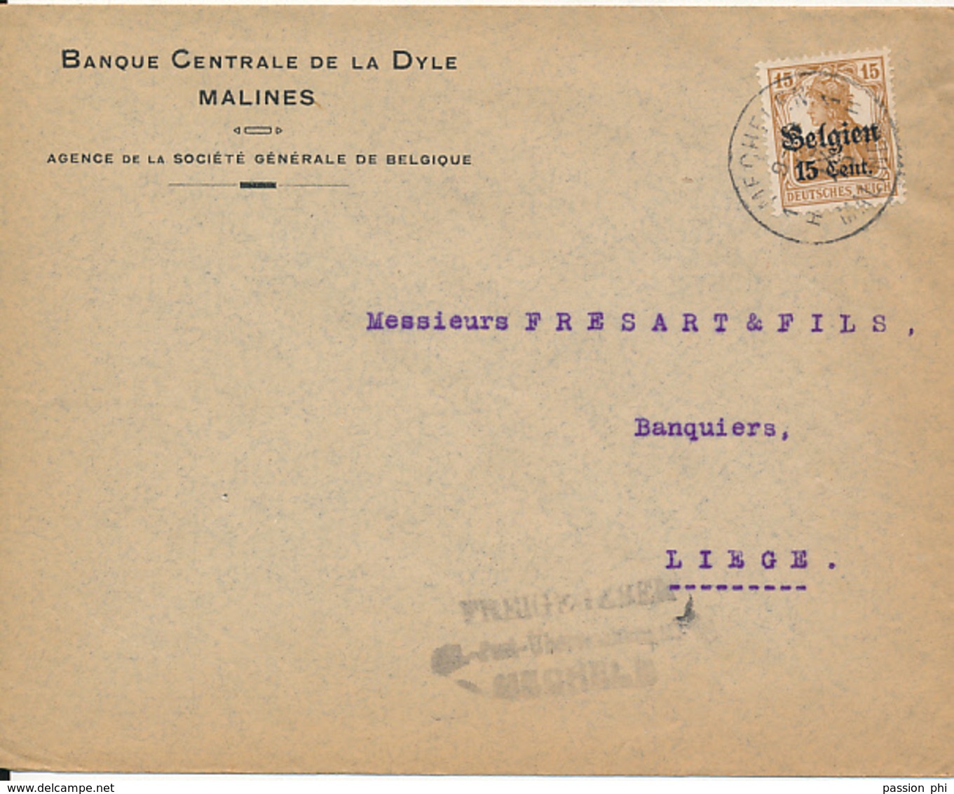 BELGIUM COVER FROM MECHELEN TO LIEGE - OC1/25 Generalgouvernement 