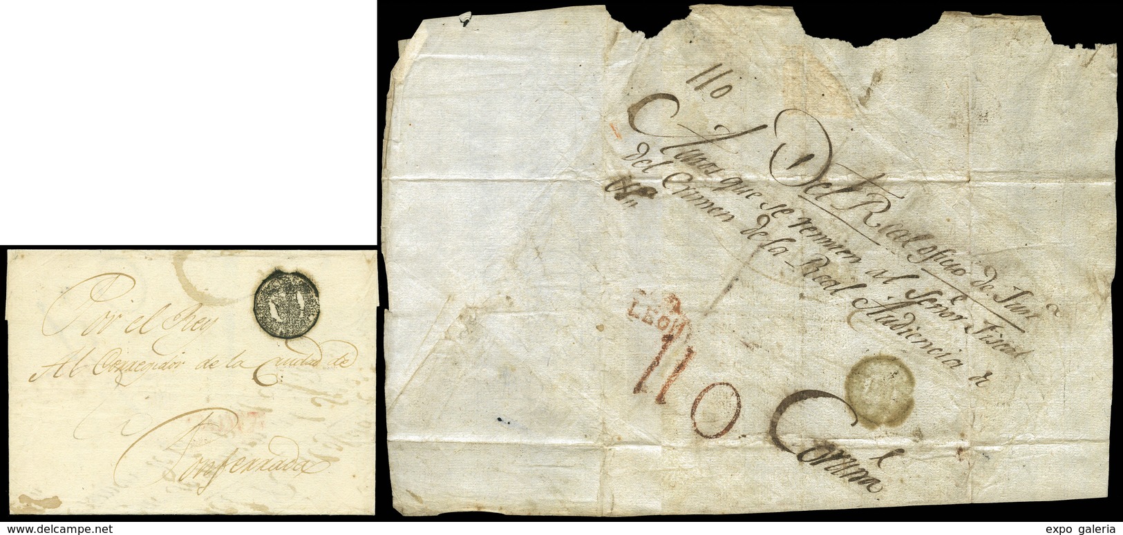 Sobreenvuelta Cda Con Marca “Sello En Negro” A Ponferrada - ...-1850 Prephilately