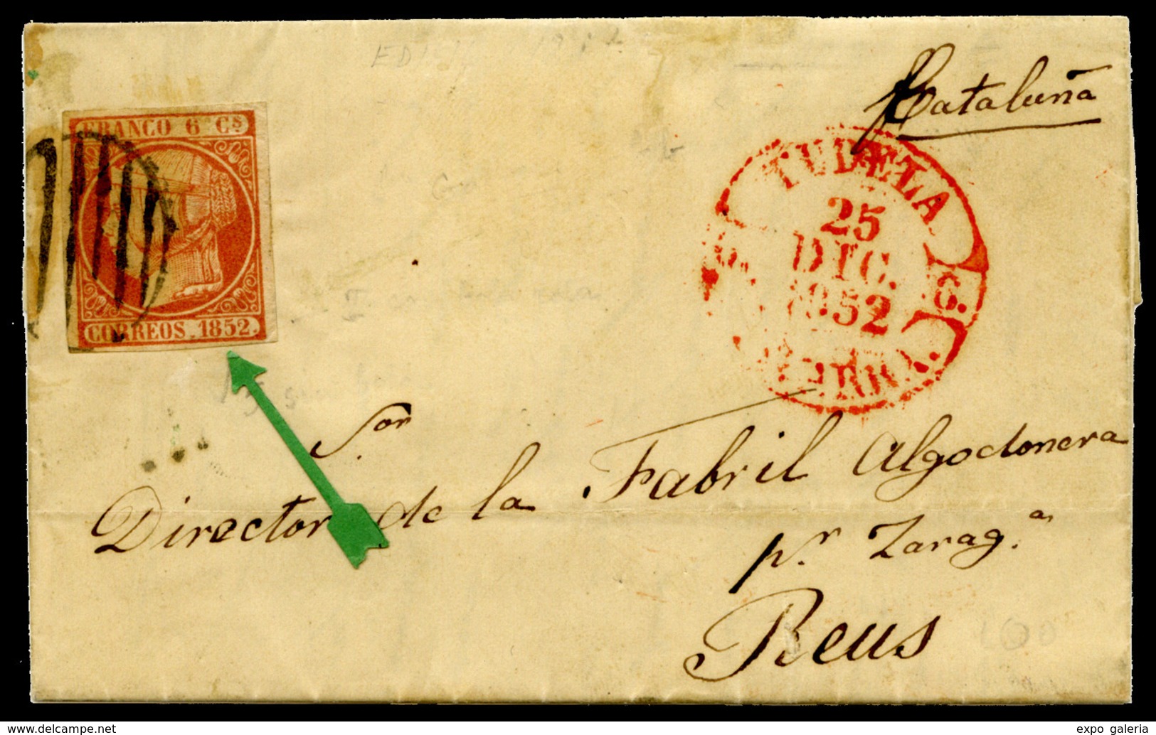 Ed. 12 ITb Carta Cda Con Sello Variedad “la Bola De “5” De 1852 Rota” - Usati