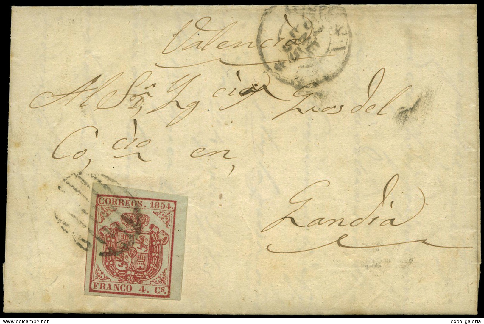 Ed. 33A (papel Azulado) 1855. Carta Entera De Gerona A Gandia - Used Stamps