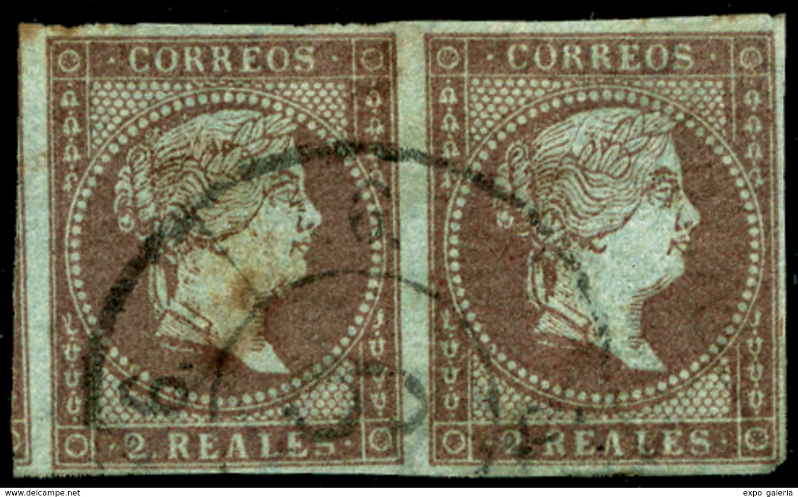 Ed. 0 42id Pareja Horizontal. Variedad Filigrana Desplazada. Mat. R.C. “6-Málaga” - Used Stamps