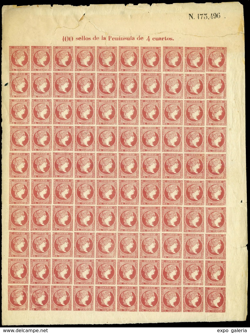 Ed. *** 48C Hoja De 100 Sellos Tipo IV (1859) Rotura Del Filete Derecho - Used Stamps