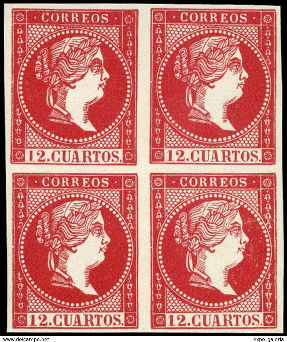 Ed. NE Bl. 4 1859. No Emitido. 12 Cuartos. Ensayo Color Carmín Rosado (Galvez 220) - Used Stamps