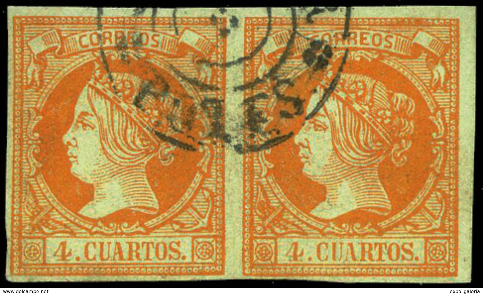 Ed. 0 52 Pareja Horizontal. Marcas Diversas “Potes-Santander”(negro). Preciosa. Marquillada. - Used Stamps