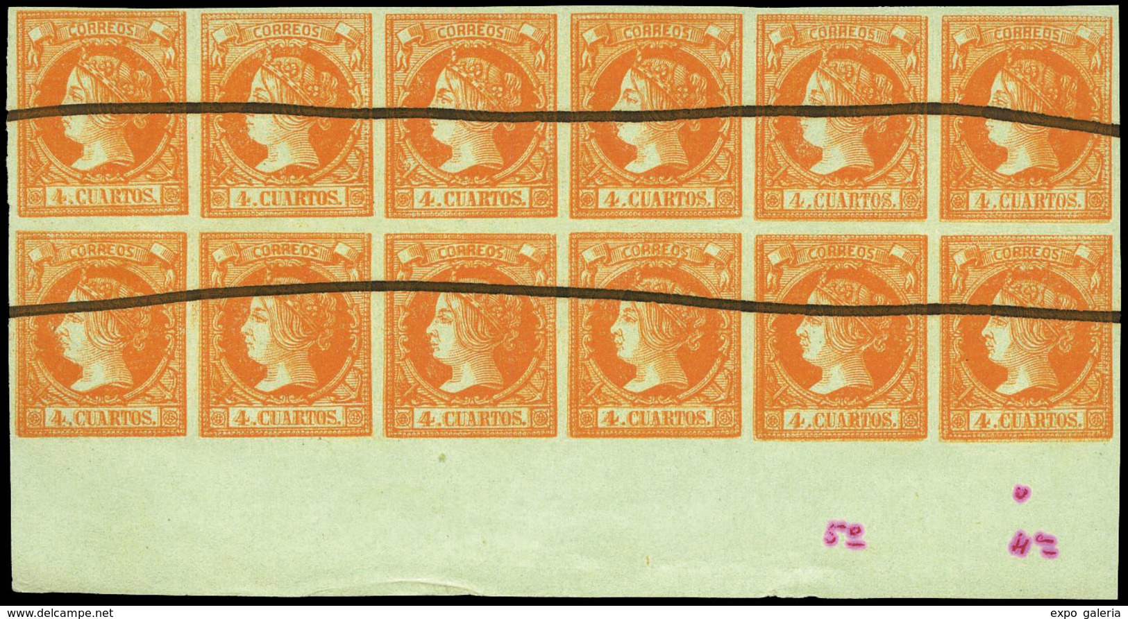 Ed. 0 52ed Bl.12 1860. 4 Cuartos (variedad Doble Impresión Con Línea Tinta…) - Used Stamps