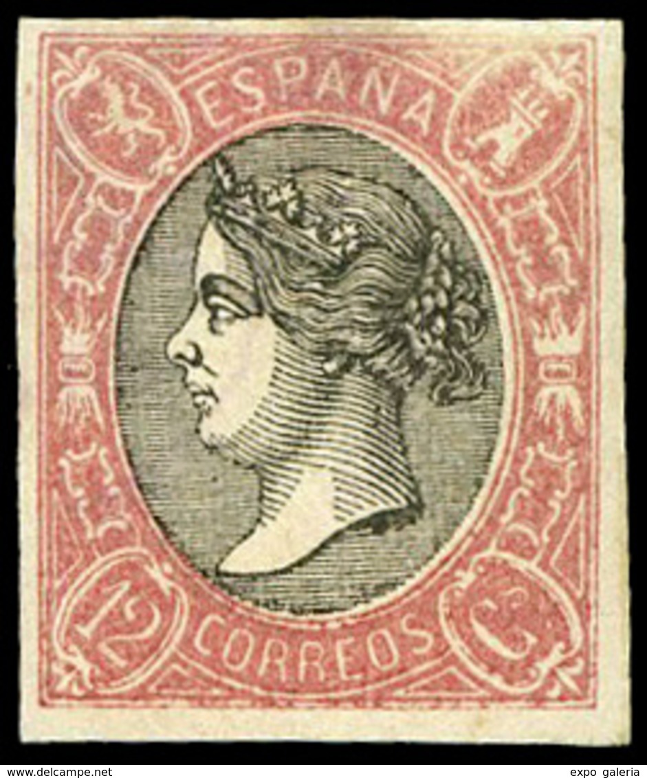 ENSAYO De Color. 12 Cuartos Color Negro Y Carmín (Galvez 331) Marquilla Roig. - Used Stamps