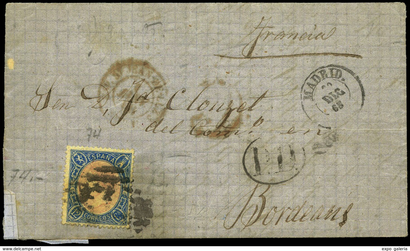 Ed. 76 Carta Cda De Madrid A Burdeos.Preciosa - Used Stamps