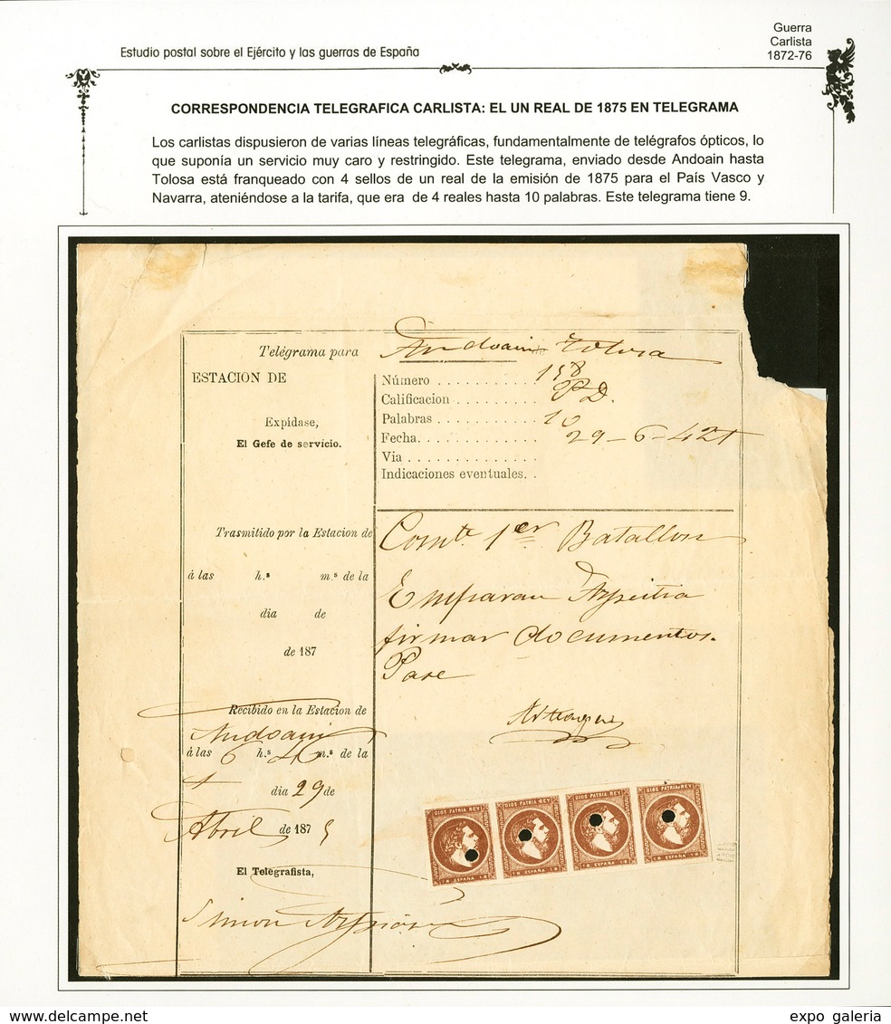 Ed. 161 - 1875. 3ª Guerra Carlista. Telegrama Enviado Desde Andoain Hasta Tolosa - Carlistes