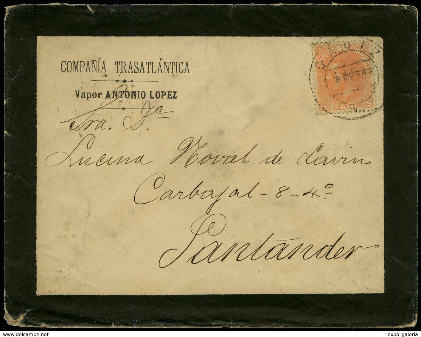 Ed. 210 - 1884. Cda A Santander. Sobre Con Membrete Impreso “Compañia Transatlántica…" - Unused Stamps