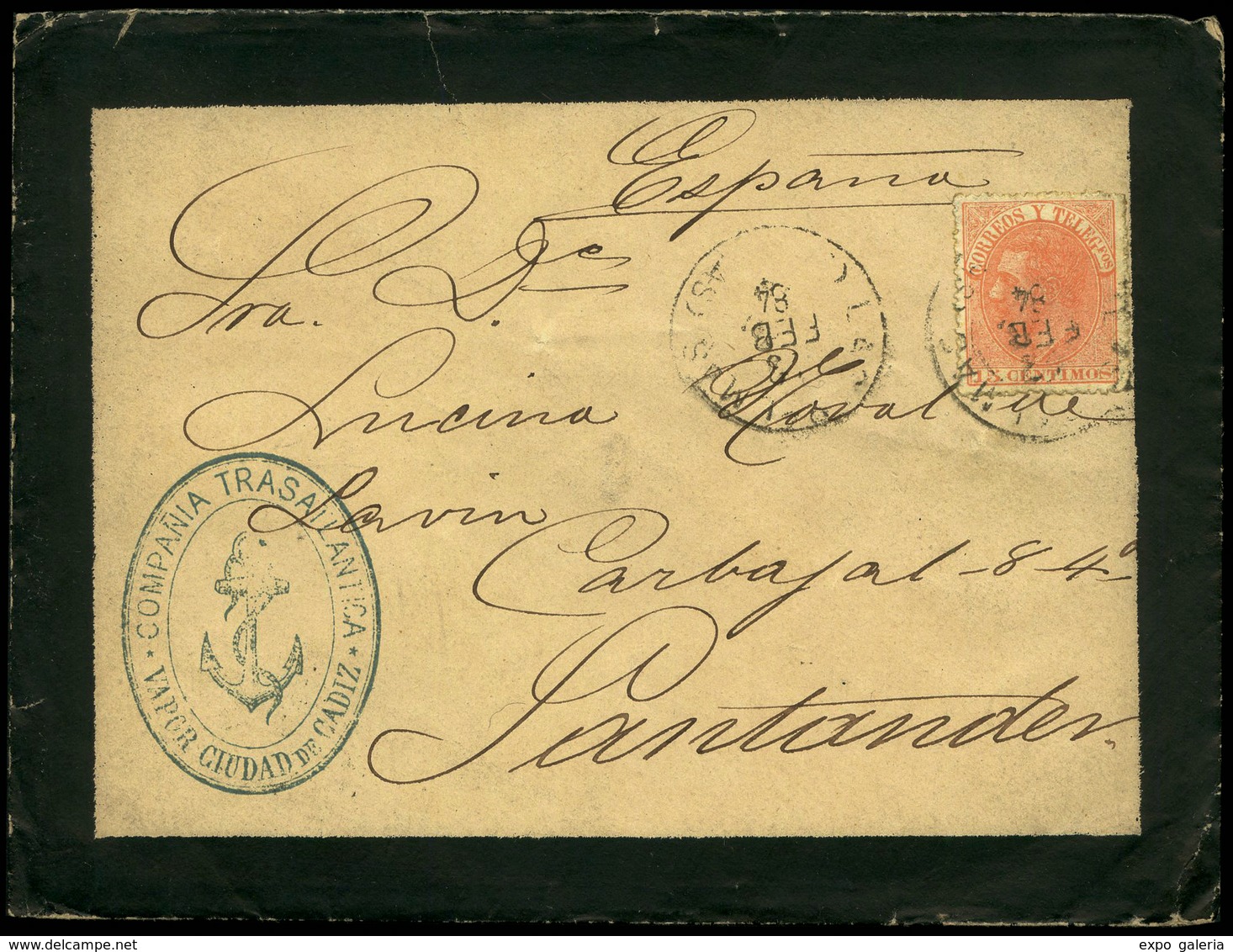 Ed. 210 - 1884. Carta Cda De Las Palmas A Santander. Marca Ovalada “Compañía Transatlántica.." - Unused Stamps