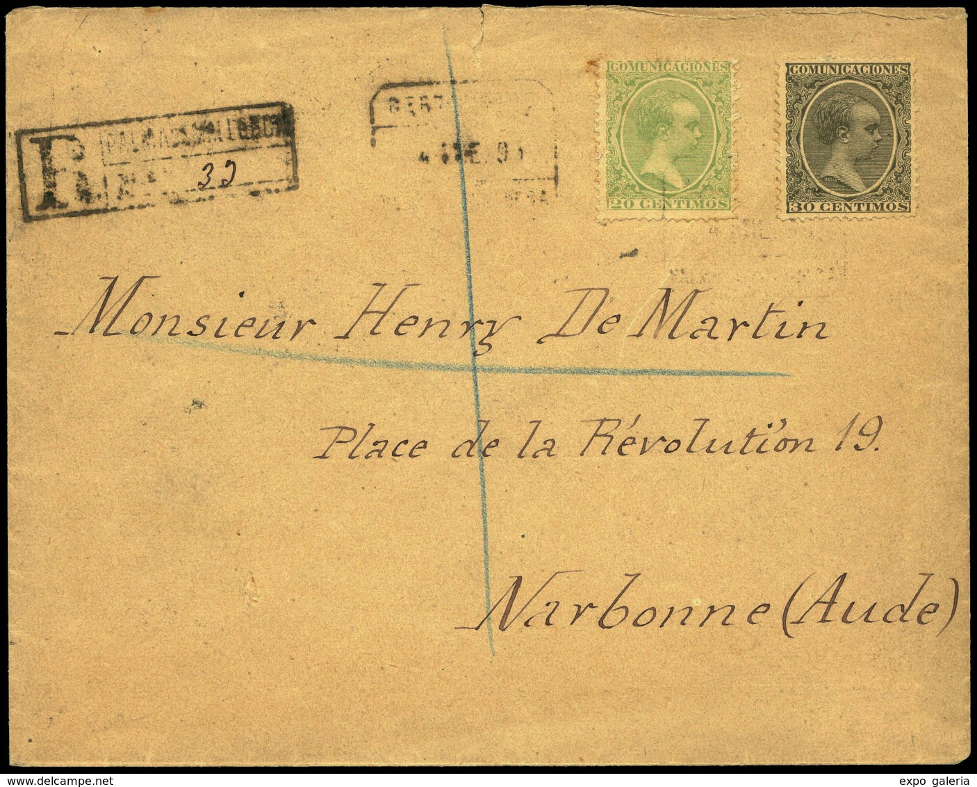 Ed. 220-222 - 1895 Carta Cda. Correo Certificado, De Palma De Mallorca A Francia. - Unused Stamps