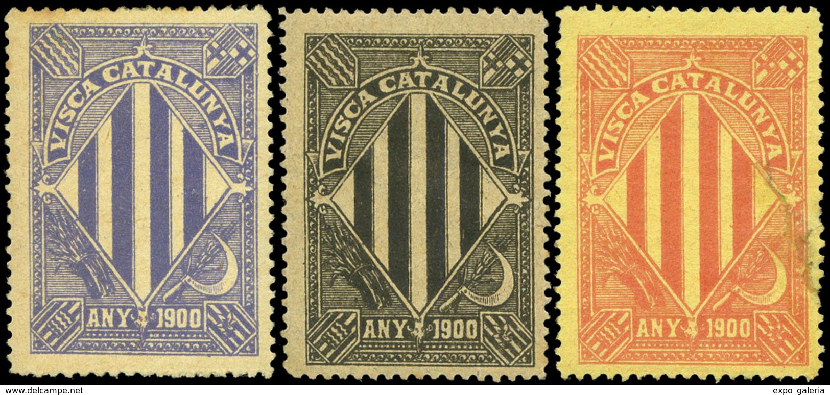 ** S/Cat. 11 Valores. “Visca Catalunya. (Escudo Y 4 Escudos En Esquinas)” Grande. Raro. - Autres & Non Classés