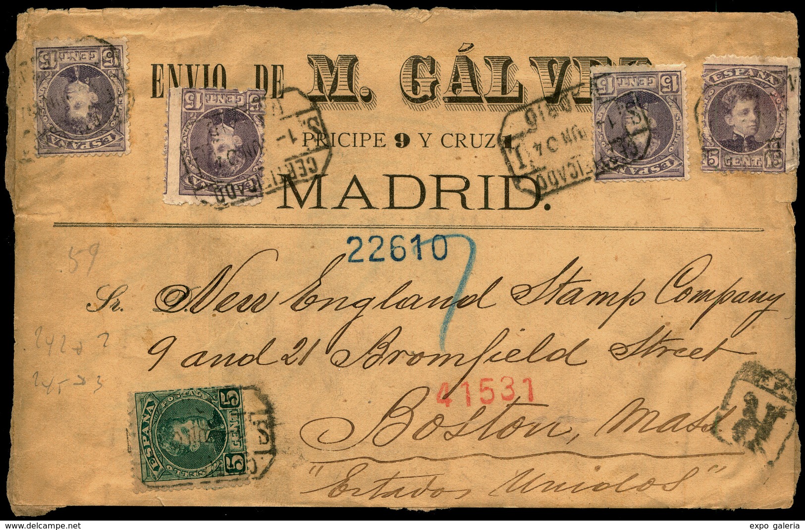 Ed. 242(2)-245(3) Faja De Paquete Certificado “Madrid 1/Junio/1904” A Boston (USA) - Ongebruikt