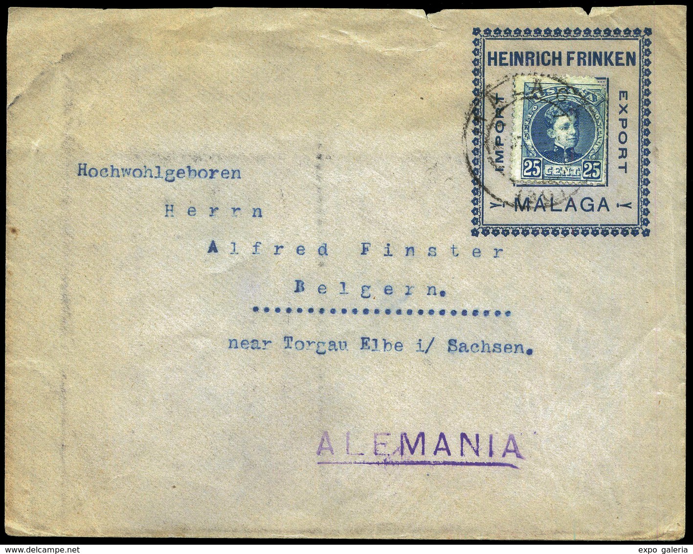 Ed. 248 - Carta Cda De Málaga A Alemania. Sobre Con Portasellos Ilustrado - Unused Stamps