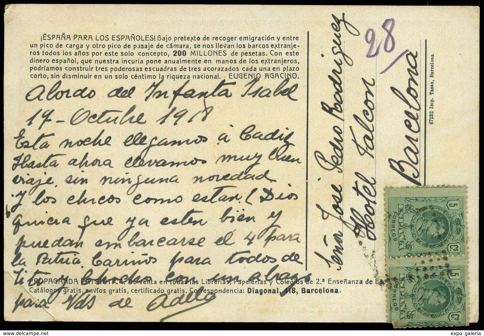 Ed. T.P.268(2) - 1918. Preciosa Tarjeta Postal “España Para Los Españoles.....” - Ungebraucht