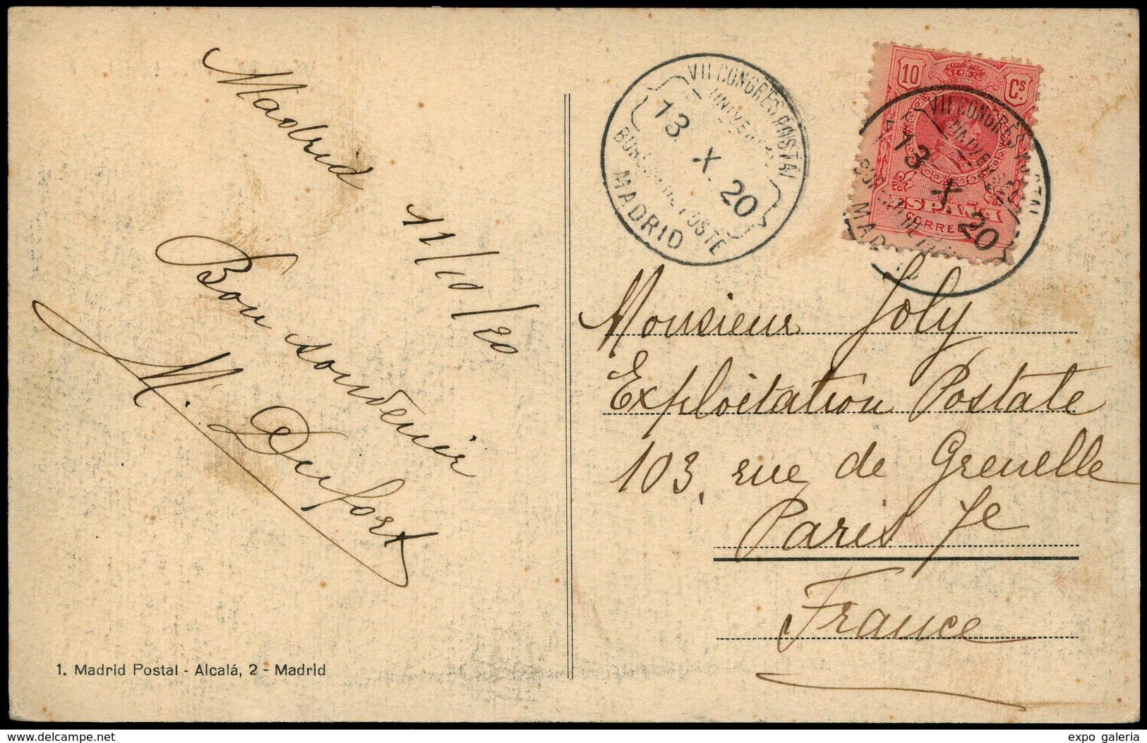 Ed. T.P.269 - Tarjeta Cda Con Mat. Especial “VII Congres Postal Universel. Bureau Poste.Madrid 13/10/20” - Ongebruikt
