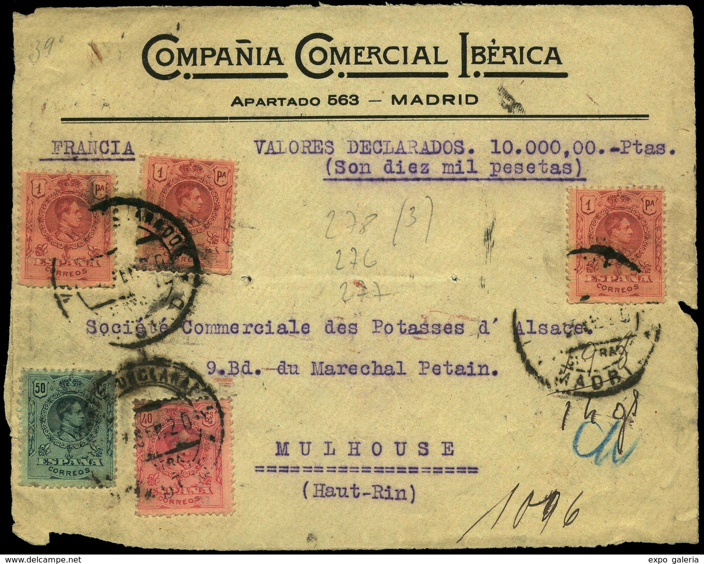 Ed. 276-277-278(3) - Frontal “Valores Declarados 10.000 Ptas.(son Diez Mil Pesetas” Mat. “Madrid 20/Sep/20” - Unused Stamps