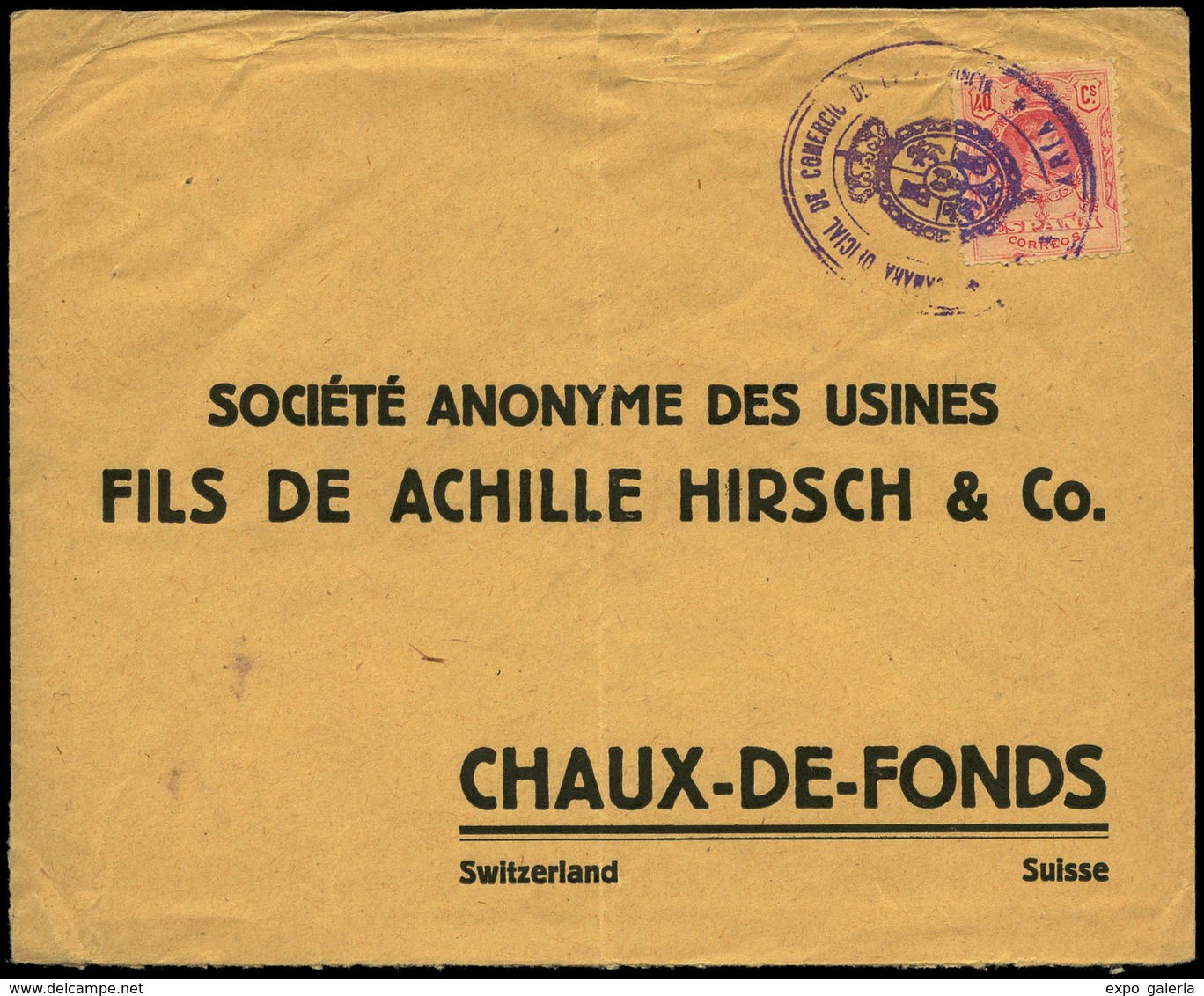 Ed. 276 - Huelga De Correos. Carta Cda A Suiza A Través De La “Cámara De Comercio” - Unused Stamps