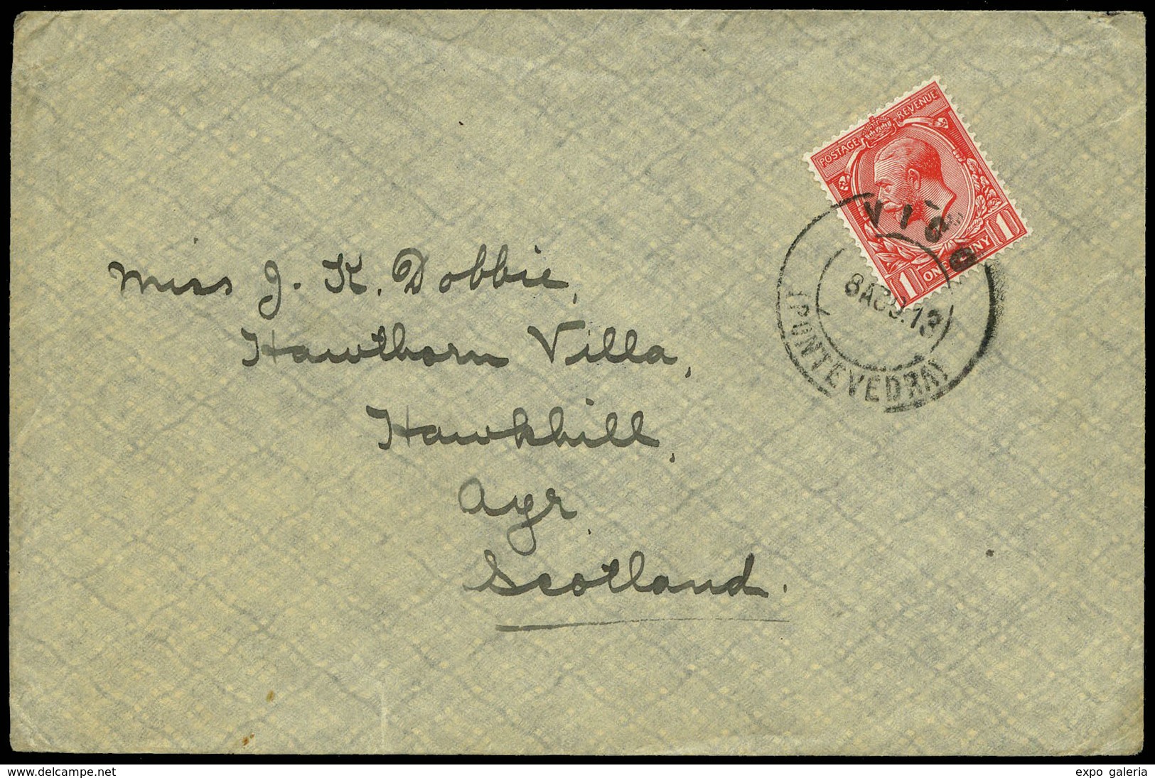 Sello Inglés 1913. Carta Cda A Escocia Con Fechador “Vigo 8/8/13” Y Remite “The Imperial Merchant. Service Guild” - Ungebraucht