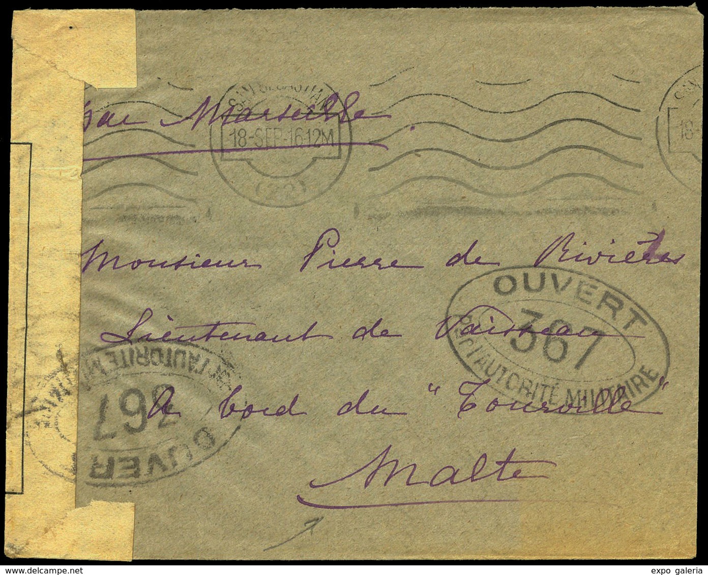 1916. Carta Cda De San Sebastian Al “Teniente De Corbeta “Tourville”” En Malta - Unused Stamps