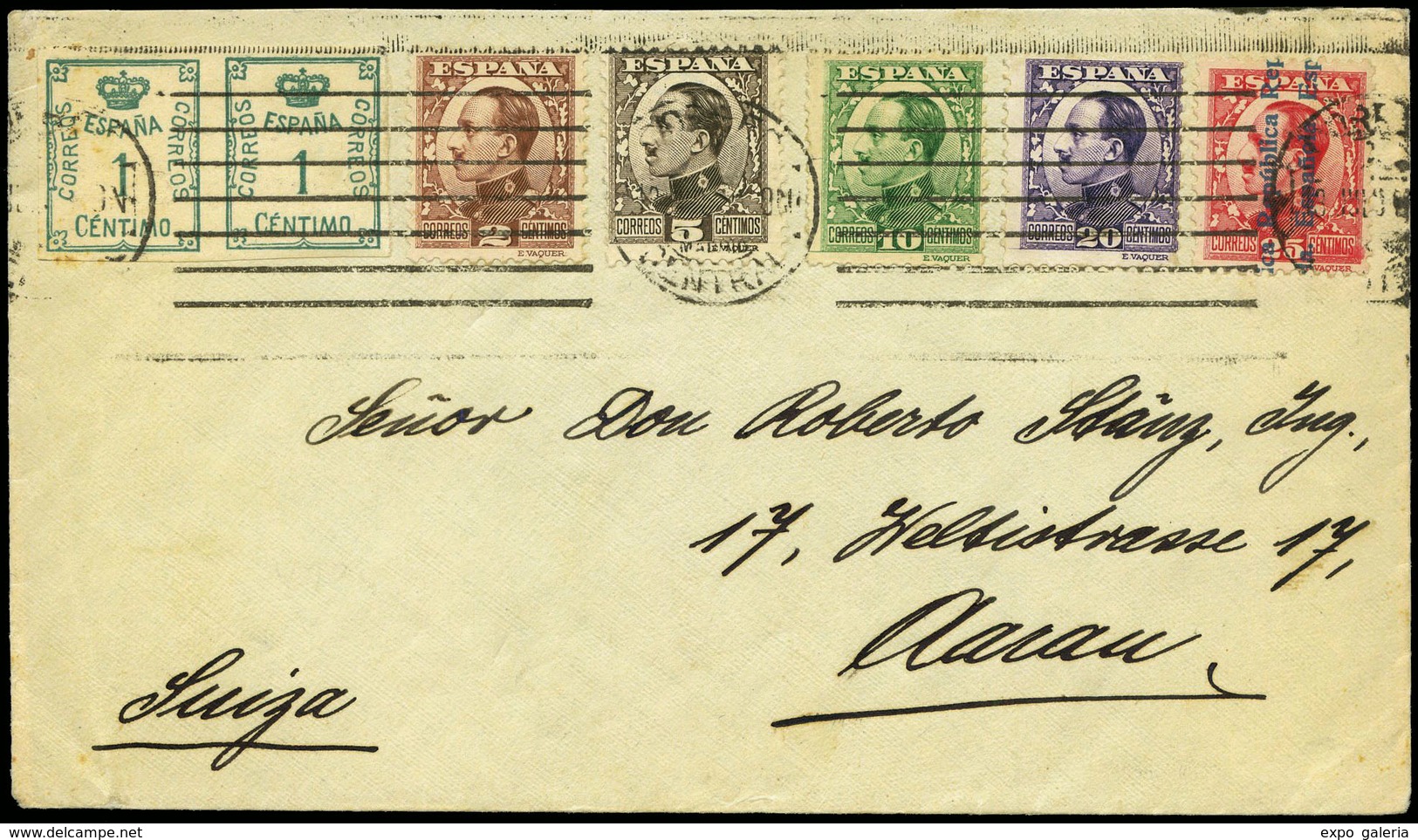 Ed.  291(2)+490-1-2-3..... - Carta Cda De “Madrid 19/Jul/31” A Suiza. Precioso Franqueo Monarquía/República. - Neufs