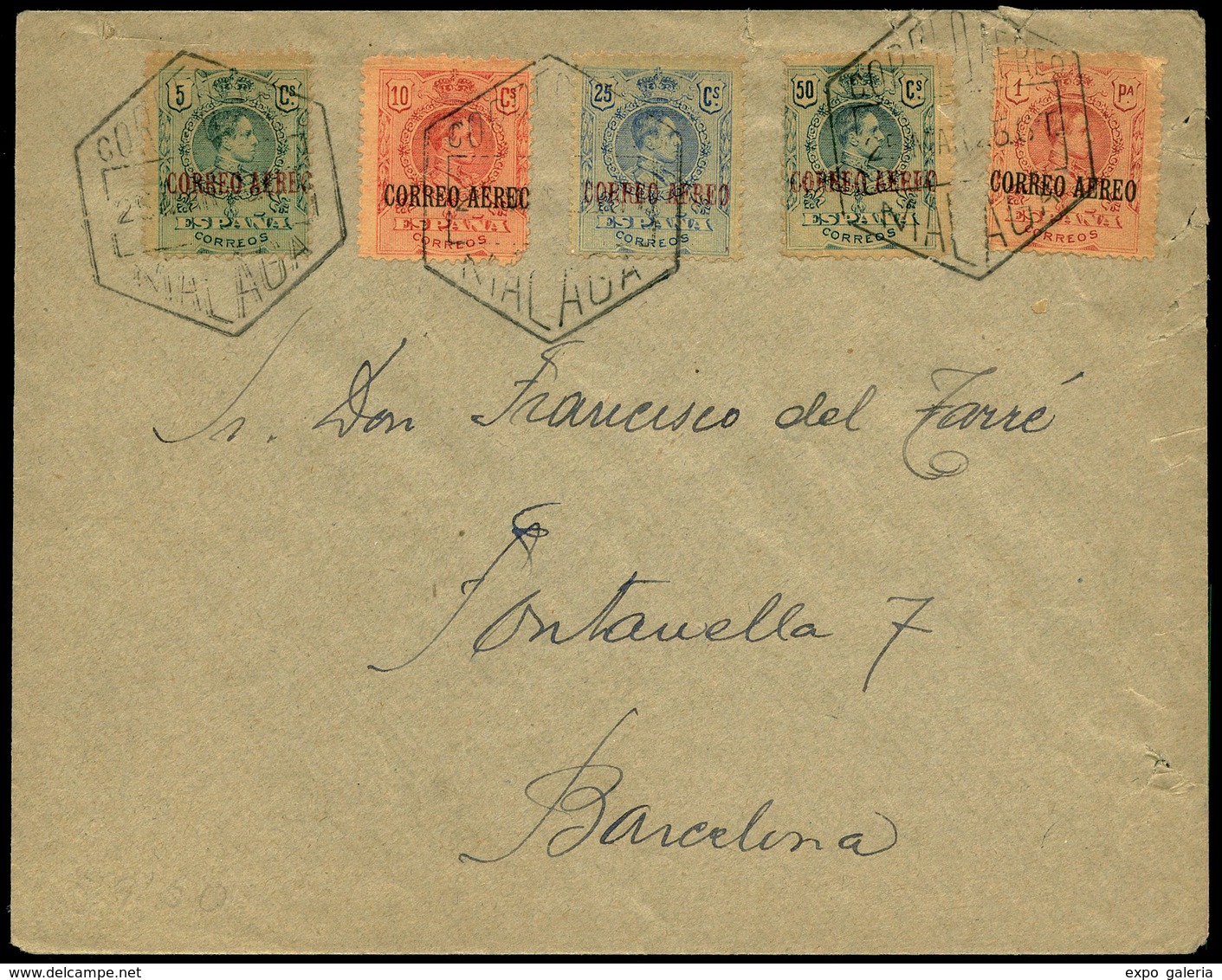 Ed. 292/6 - Carta Cda De Málaga 25/03/25 . Correo Aereo A Barcelona. Lujo. - Unused Stamps