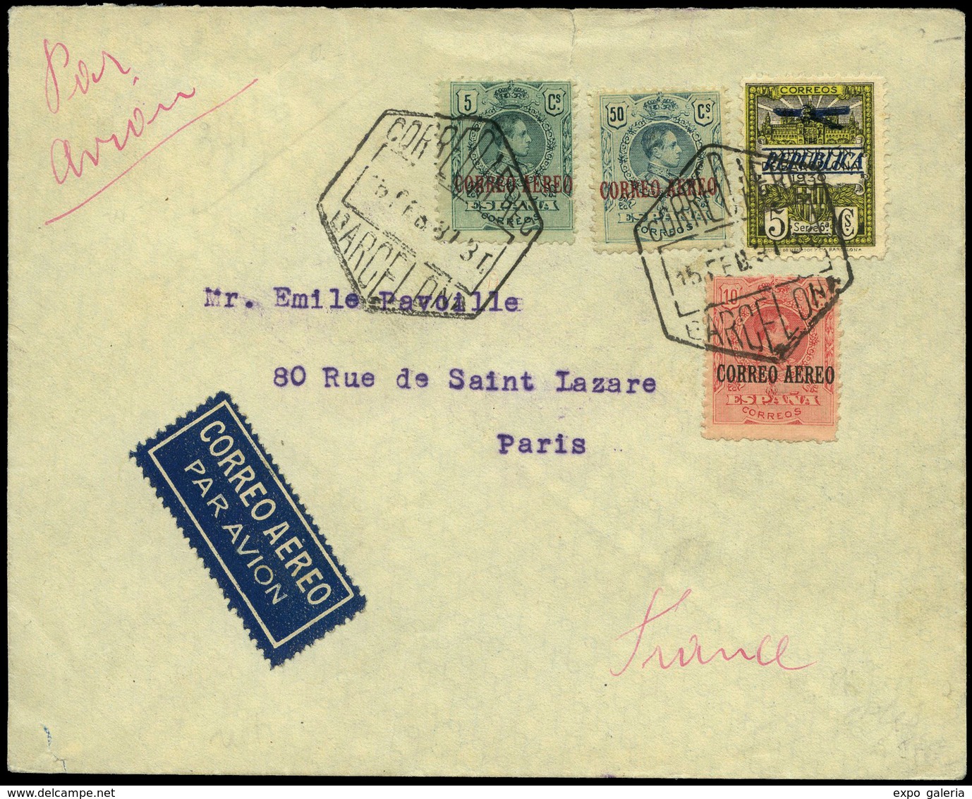 Ed. 295-293-292+Barna NE10 - Carta Cda Correo Aereo De Barcelona A Paris - Unused Stamps