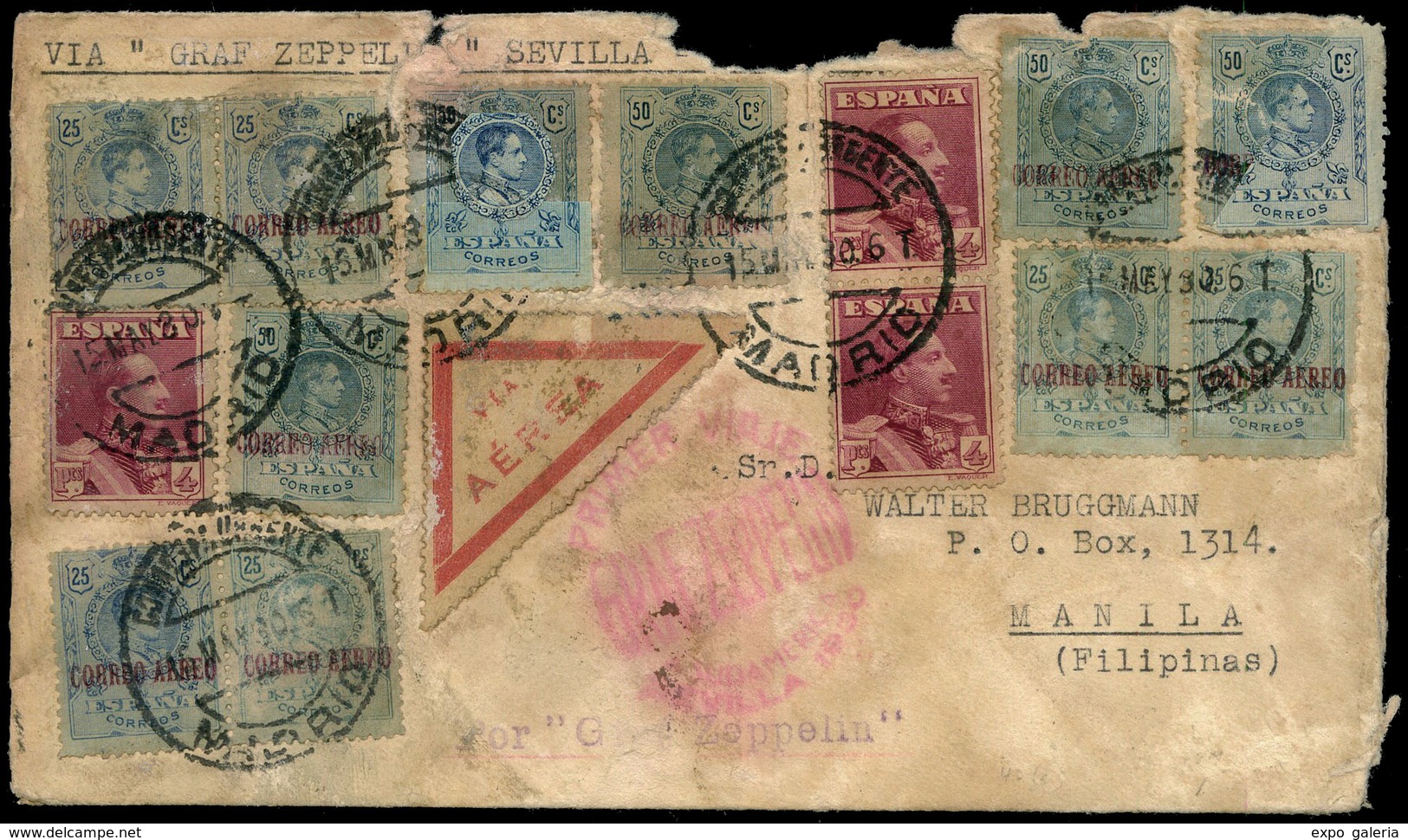 Ed. 294(4)-294(6)-322(3) - Carta Cda Por Graf Zeppelin De Madrid A Manila (Filipinas) - Unused Stamps