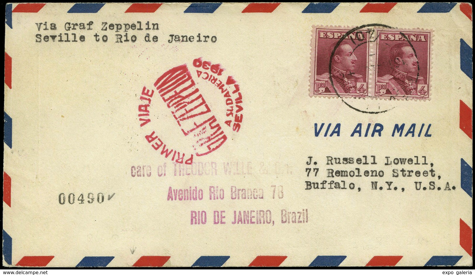 Ed. 322(3) - 1930. Zeppelín. 1º Viaje Graff Zeppelín Sudamérica (Sieger 58) Carta Cda A USA - Ungebraucht