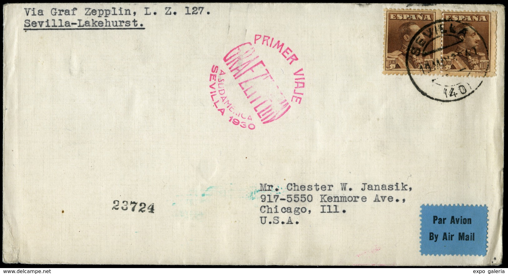 Ed. 323(2) - Carta Cda Correo Zeppelín De Sevilla A Chicago 19/May/30. Precioso. - Ungebraucht