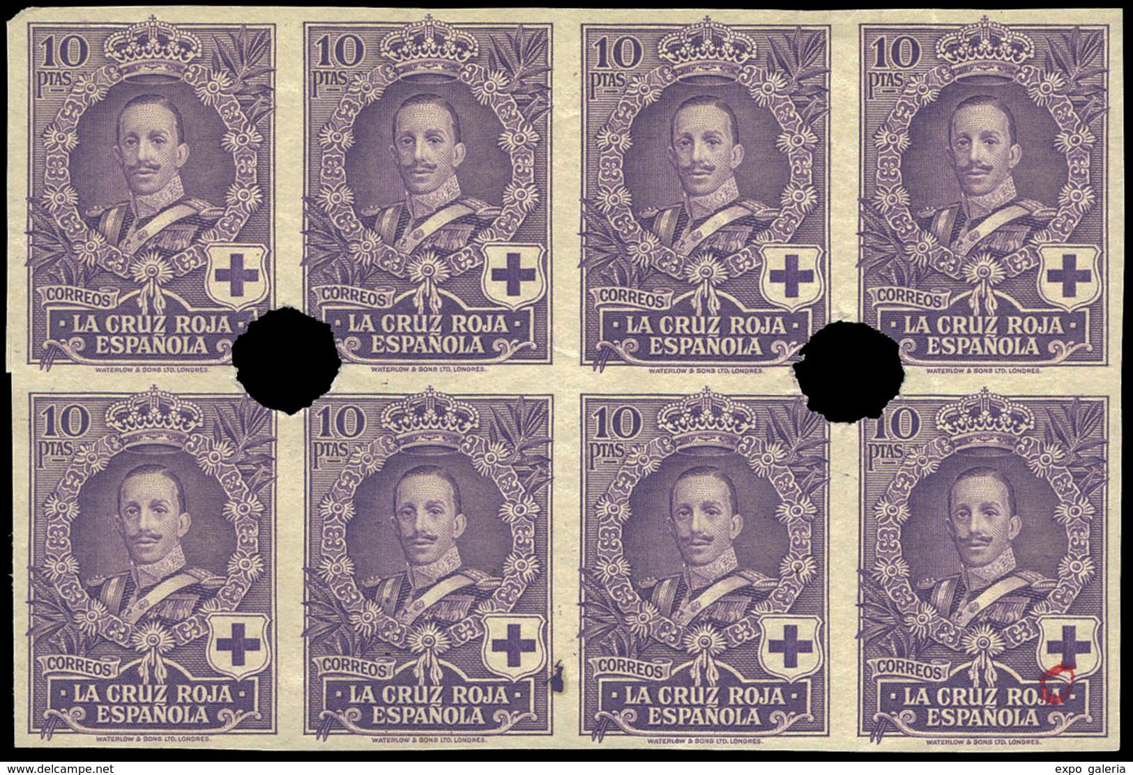 Ed. ** 337aMT S/D. Bl. De 8. - Taladro En Medio. Color Violeta. Cat. +900€ - Unused Stamps