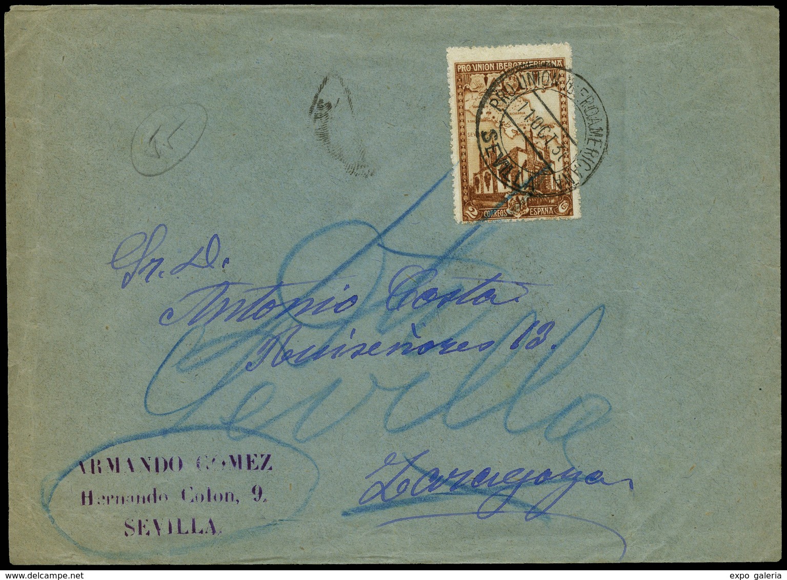 Ed. 567 Carta Cda Con Mat. Conmemorativo Gomis 55 “Pro Unión Iberoamericana 11/Oct/31-Sevilla” Hay Llegada. - Unused Stamps