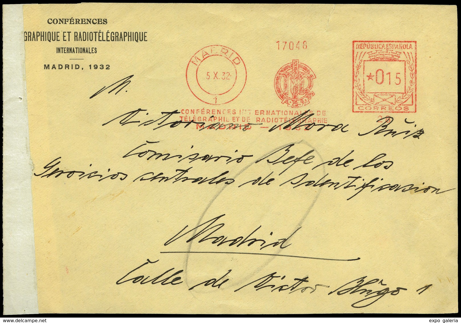 1932. “Conferencia Internacional Telegráfica Madrid 1932” Frontal Cdo A Madrid Con Rodillo Conferencia. - Unused Stamps