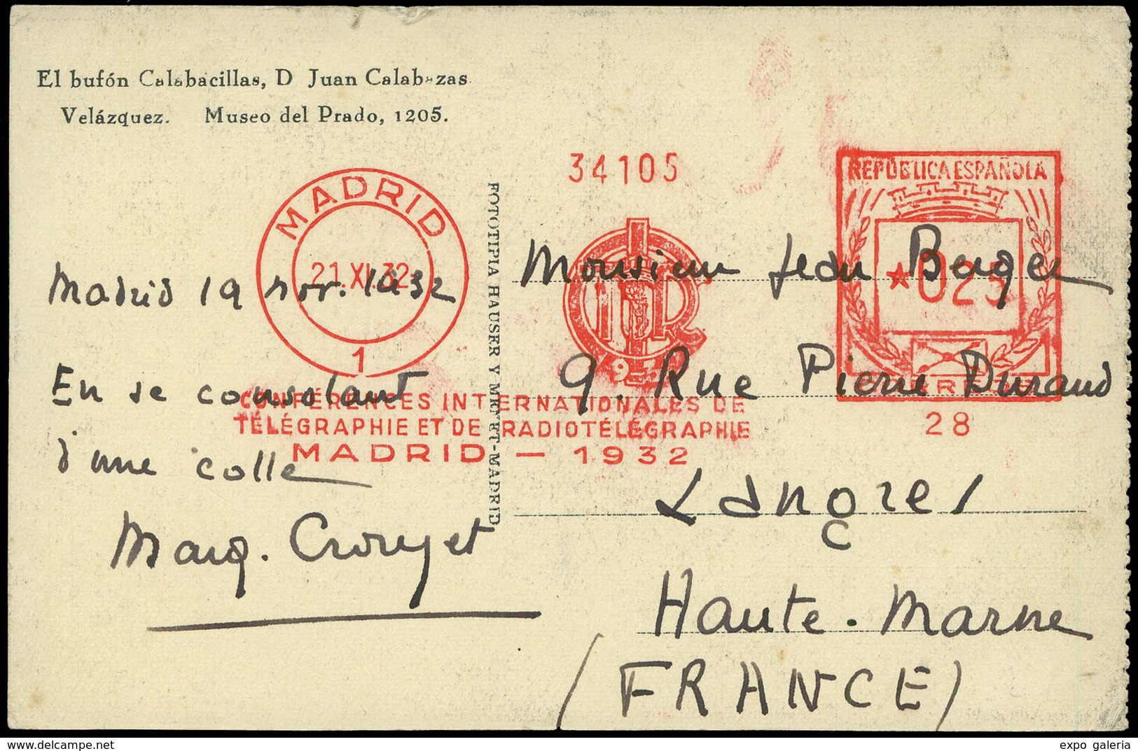 T.P 1932. Tarjeta Cda Con Franqueo Mecánico “Conferencia Internacional Telegráfica  Madrid 1932” - Unused Stamps